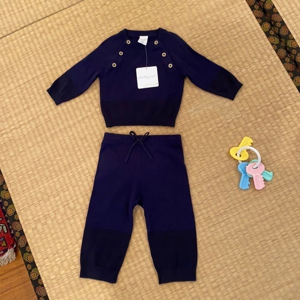 NWT 9 Month Matching Navy Set 100% Cotton